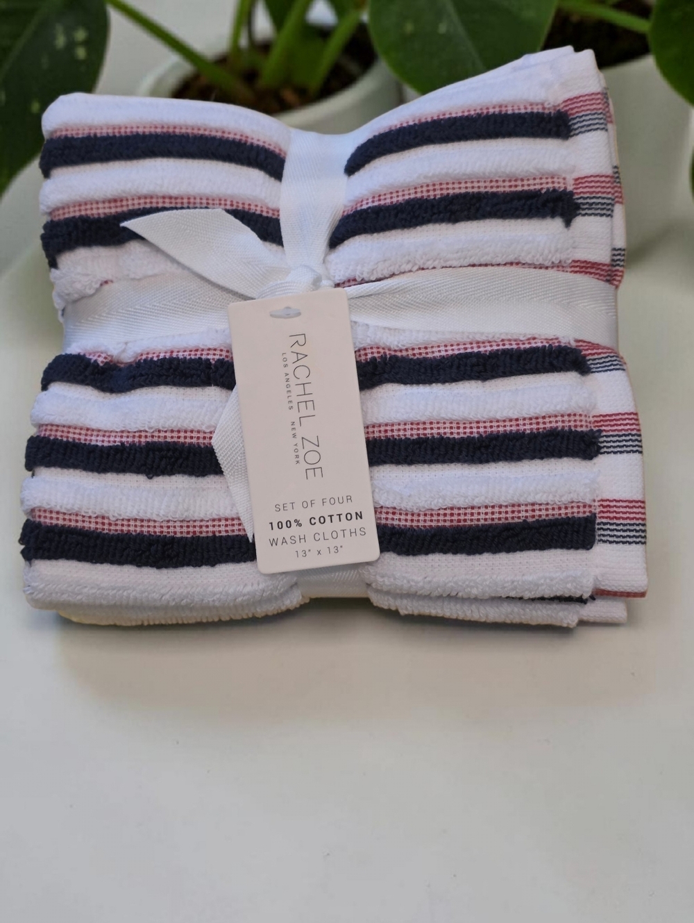 Rachel Zoe Red White Blue Patriotic Stripes Multicolored Washcloth S/ 4 NWT